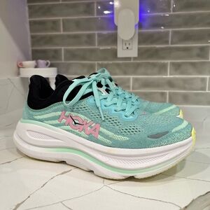 Hoka Bondi 9 Running Shoes. Women’s Size 7.5B Color Blue Spark Mint Fluorite